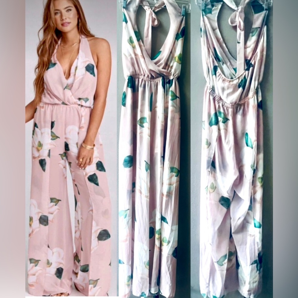 SHOW ME YOUR MUMU Delano Floral Baby Pink Southern Magnolia Jumpsuit Sz.L~NWT